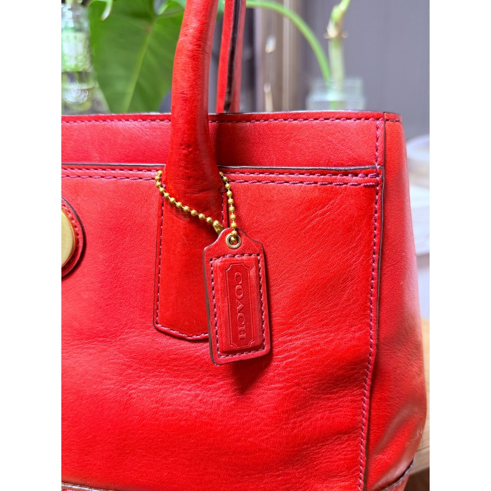 Coach Hampton Legacy Red Leather Satchel Bag 12482 Turnlock Vintage Tote - Picture 2 of 9
